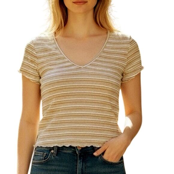 O’Neill Tops - O'Neill Erin Striped Rib-Knit Short Sleeve T-shirt Skimmer Length Stripe M